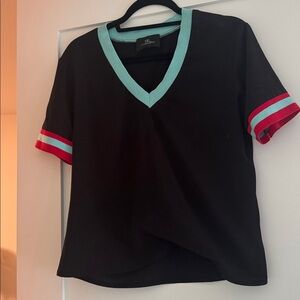 Cynthia Rowley Black and Teal V neck top
